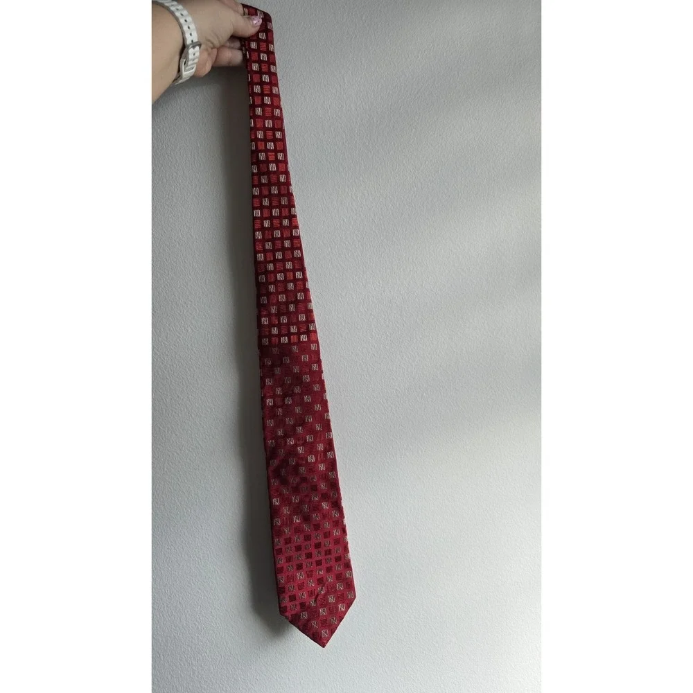 Hugo Boss BOSS Red Silk Tie‎ Geometric Pattern Designer Necktie Luxury Men's Tie